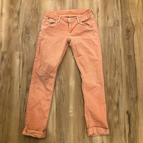 Hudson Peach Pinstripe Bacara Crop Straight Cuffed Jeans Size 26 EUC - Picture 3 of 8